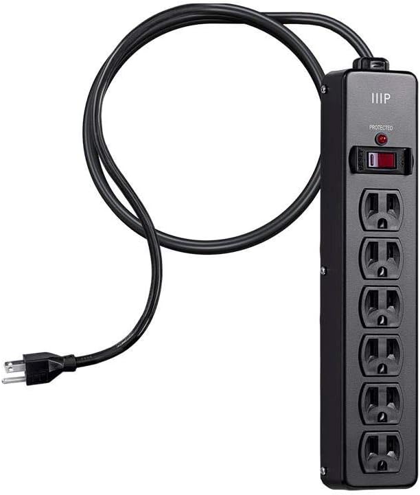 Monoprice Heavy Duty Metal Surge Protector - 6 Outlet Power Strip, 540 Joules, UL Certified, 6 Feet Cable, Black