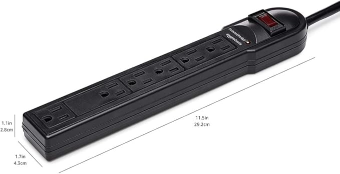 Amazon Basics Surge Protector Power Strip, 6-Outlet, 790 Joules, Circuit Breaker, LED Indicator Light, 6ft Extension Cord, Black