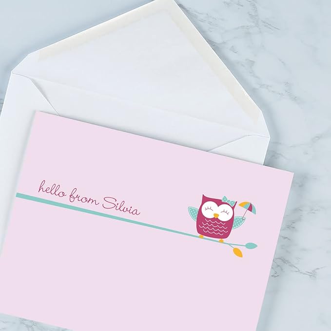 Current Sweet Owl Personalized Note Cards - 24 Cards with White Envelopes, 4¼ x 5½ Inch Size, Blank Stationery, Add Names or Text, For Thank You Notes, Invitations, & Announcements