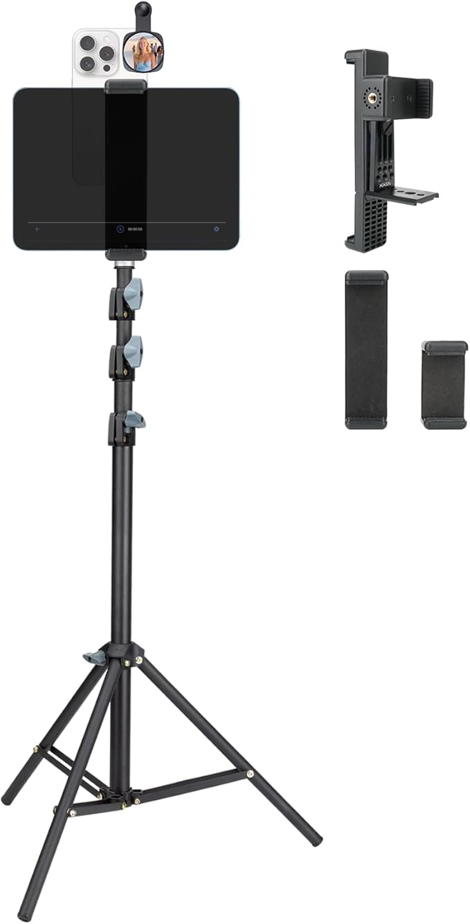 Large Screen Teleprompter Holder for Tablet & Phone with 70.8" Extendable Tripod, Dual Device Design, Compatible with iPad/iPhone/Samsung and More. Perfect for Live Streaming/Video Recording