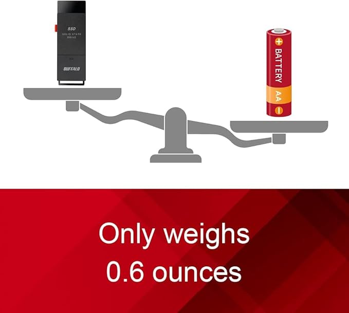 BUFFALO External SSD 1TB - Up to 600MB/s - USB-C - USB-A - USB 3.2 Gen 2 (Compatible with PS4 / PS5 / Windows/Mac) - External Solid State Drive Stick - ‎‎SSD-PUT1.0U3B