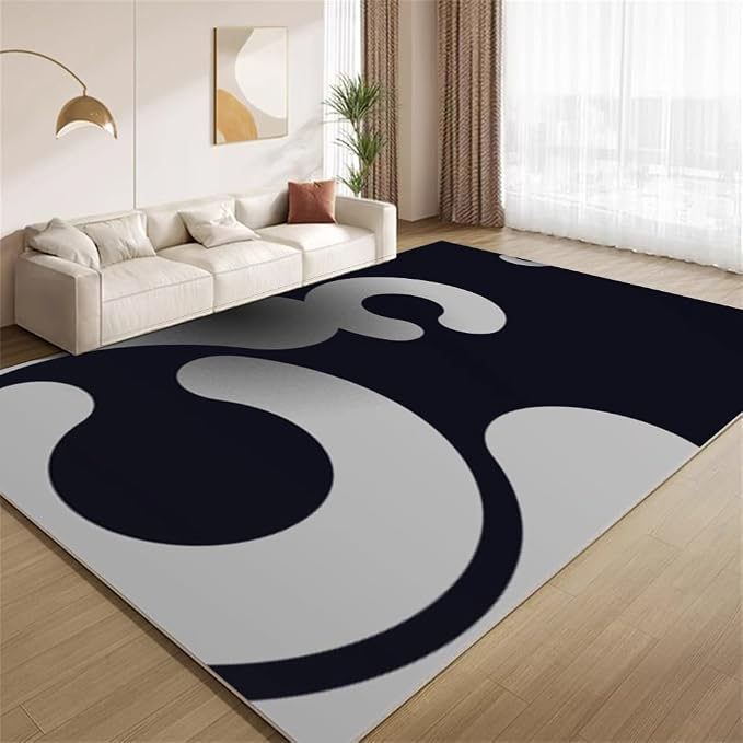Modern Minimalist Area Rugs, Black Grey Abstract Aesthetic Carpet, Washable Non Slip Low Pile Soft Rug for Living Room Bedroom Decor Mat 5x6ft