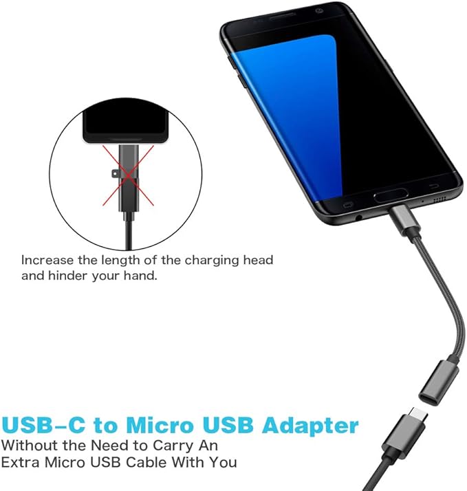 USB C to Micro USB Adapter, KUXIYAN (2 Pack) Type C Female to Micro USB Male Charger Connector Support Charge & Sync Compatible with Samsung Galaxy S7 Edge S6, LG Nexus 5 4 and Micro USB Devices-Black