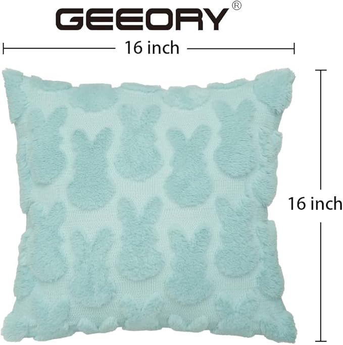 GEEORY Easter Bunny Soft Plush Pillow Covers, 16 x 16 Inch Set of 2, Fluffy Faux Fur Wool Decorative Farmhouse Cushion Case for Sofa Home Decoration Blue GC014-16