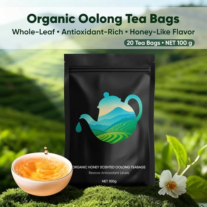 Oolong Tea Bags – Organic Whole Leaf Oolong – 20 Bags (5g Each) – Natural Relaxing Tea for Calm Mind & Healthy Lifestyle – Premium Organic Oolong Tea (1)