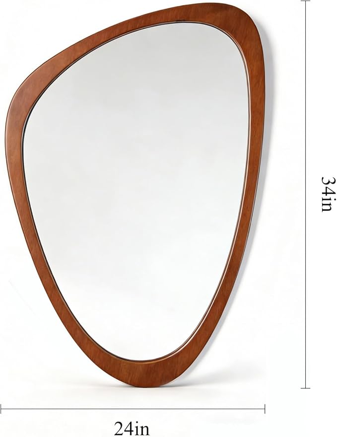 Ferytange Asymmetrical Wood Frame Wall Mirror, 34" H x 24" W Modern Irregular Decorative Mirror, Unique Wall Art for Living Room Bedroom Entryway, Mid Century Modern Home Decor