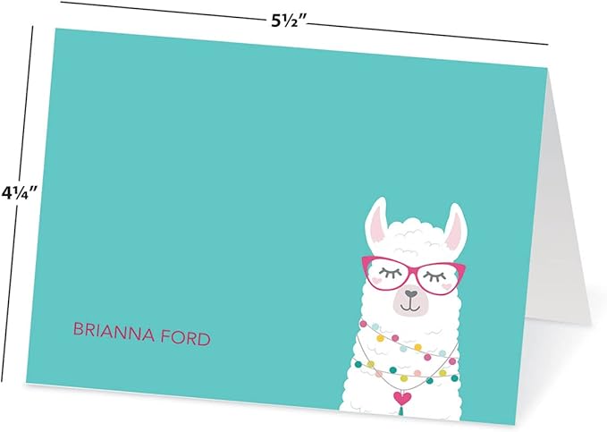 Current Simple Llama Personalized Note Cards - 24 Cards with White Envelopes, 4¼ x 5½ Inch Size, Blank Stationery, Add Names or Text, For Thank You Notes, Invitations, & Announcements