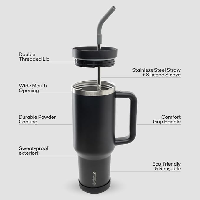 40oz Travel Tumbler Cup with Handle, Two-Way Slider Lid, Stainless Steel Straw with Silicone Tip, Vacuum Insulated Water Bottle for Hot & Cold Drinks, Great Gifts for Mom
