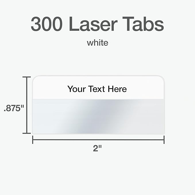Redi-Tag Laser Printable Tabs, Permanent Index Tabs, Customizable Adhesive Labels, White, 2" x 0.875", 300 Per Pack (B39170)