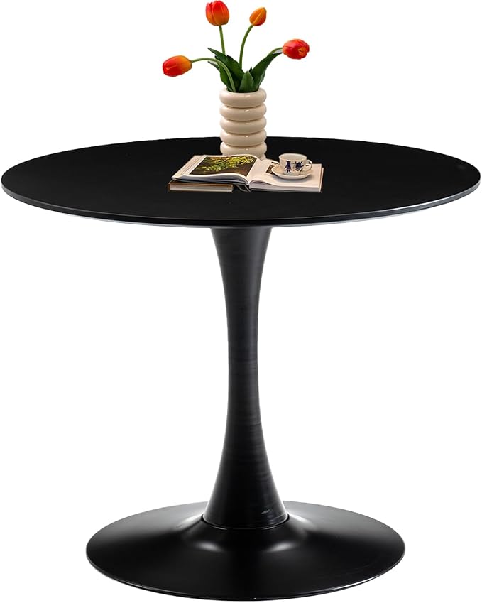 Black Round Dining Table 31.5" Tulip Dining Room Tables Kitchen Dinner Circle Table 2-4 People with MDF Tables Top Mid-Century Small Social Tables for Break, Dining, Living Room, Cafe, Lobby