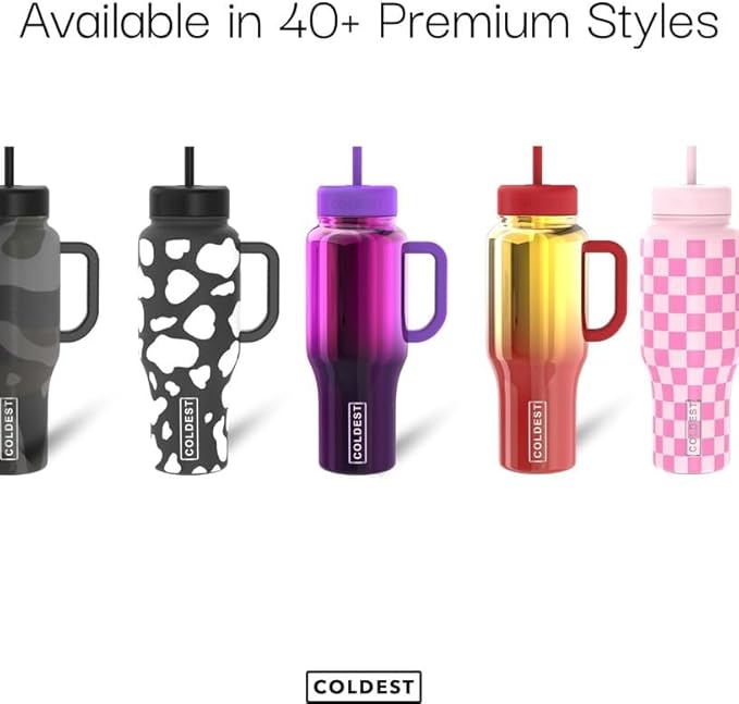Coldest Tumbler with Handle and Straw - 100% Leak Proof Insulated Tumbler with Lid and Straw (3 Lids) - Stainless Steel Tumblers for Women & Men - Cup Holder Friendly Base, 46 oz (Gold Dragon)