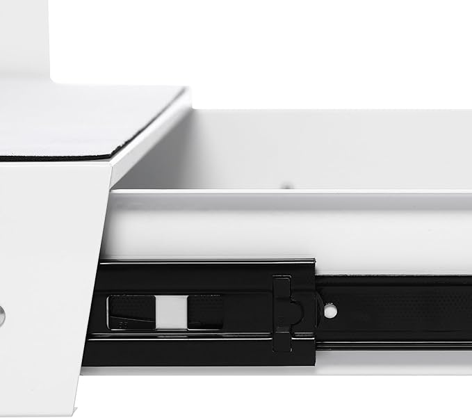 LEYSRIS 19.78" Under Desk Storage Drawer, Locking Design White Sliding Pull-Out Drawer for Sit Stand Workstation