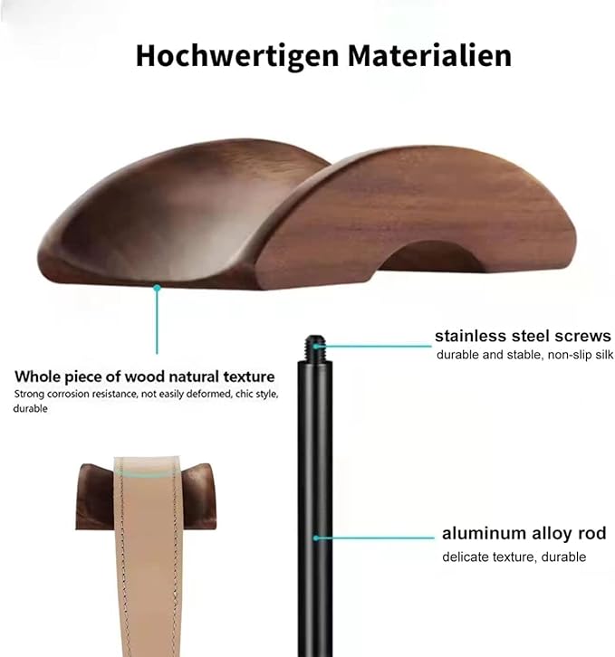 Jcurycke Headset Stand with 6.5cm Wide Walnut Wood Headrest,Headphone Holder Desk Removable with Solid Heavy Base,Headset Holder for Over Ear and Gaming,Headphone Stand Suitable for Table