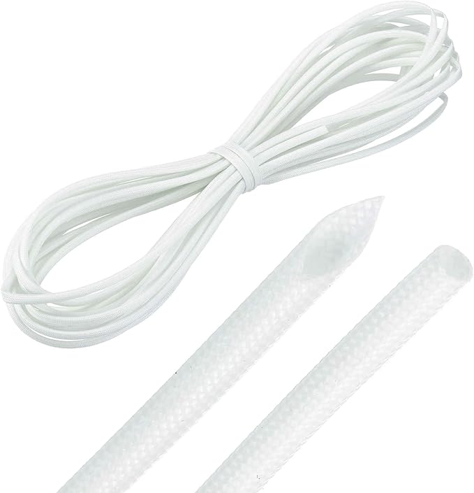 MECCANIXITY 30ft Braided Cable Sleeve, 3/32" ID 200C High Temperature 1500V Fiberglass Wire Insulation Cord Protector Organizer Wires Management for Motor Engine Fuel Line, White