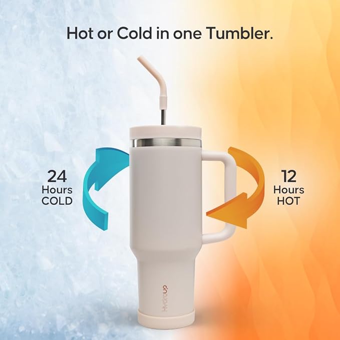 40oz Travel Tumbler Cup with Handle, Two-Way Slider Lid, Stainless Steel Straw with Silicone Tip, Vacuum Insulated Water Bottle for Hot & Cold Drinks, Great Gifts for Mom