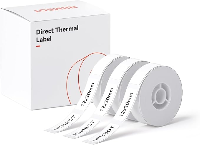 NIIMBOT Label Maker Tape for D11/D110/D101 Label Maker, 12 x 30 mm (0.47'' x 1.18''), 3Rolls for Home Office Labeling Tape Replacement, White