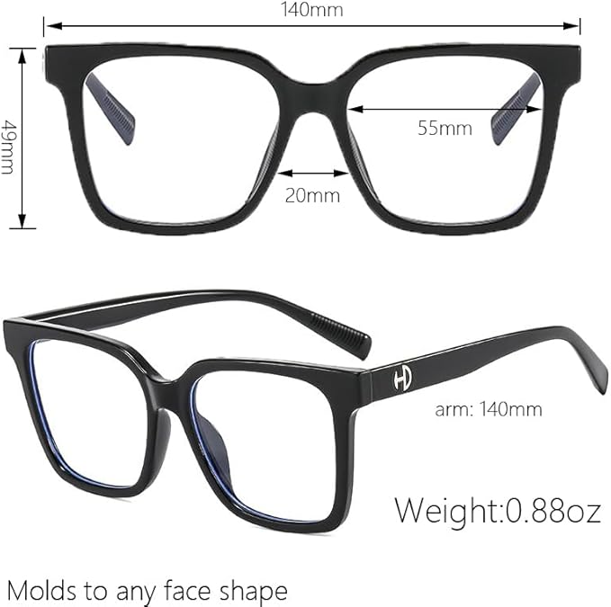 Siming Blue Light Blocking Glasses, Square Frame, Black, TR90 Lightweight Plastic, Anti-Slip Design, Unisex Adult