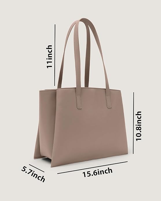 Work Tote Bags for Women 14 Inch - Work Bag Laptop Bag with Zip Compartments - Large PU Leather Office Computer Briefcase