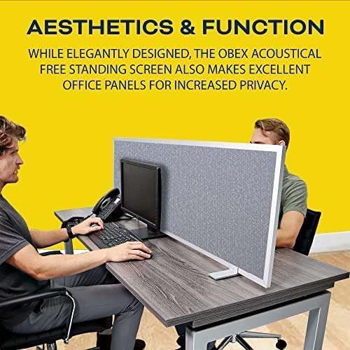 OBEX Acoustical Free Standing Privacy Screen, Cubicle Accessories Desk Privacy Panel, Desk Dividers for Office, Office Furniture Partitions Portable Sound Proof Dividers, 12" x 60", Twilight