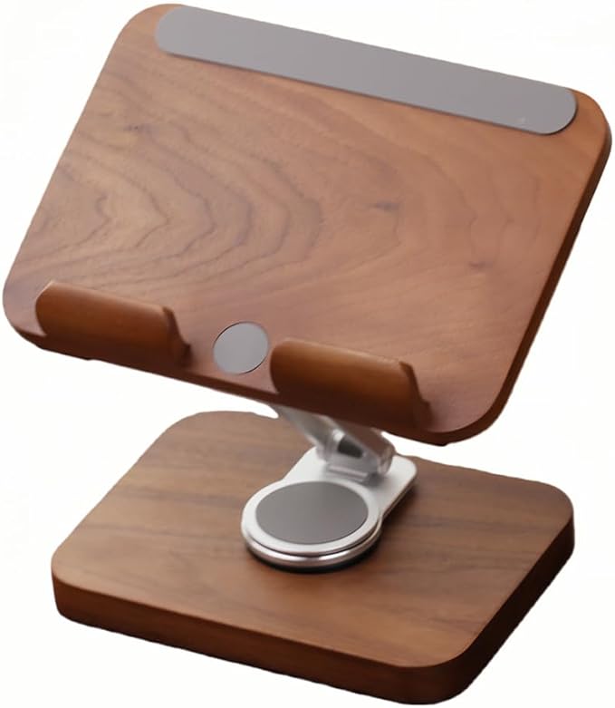 Adjustable Tablet Stand for Desk - Walnut Wood Portable Tablet Holder with Customizable Height & Angle, Sturdy Dock for iPad Pro/Air/Mini, Kindle, E-Reader, Phone & Small Laptops (Home/Office Use)