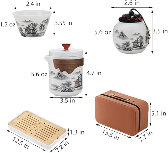 Portable Chinese Kung Fu Tea Set with Removable Infuser - 6 Cup Ceramic Travel Tea Set for Home, Office, or Outdoor Use