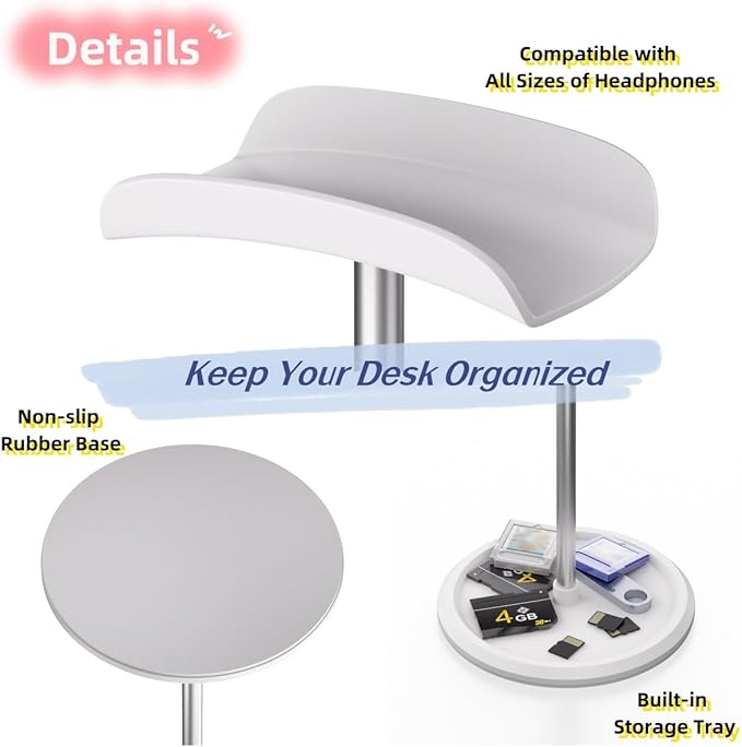 NQQNQQ Headphone Stand【1PACK】 Headphone Holder with Storage Tray Compatible for Max Pro, Beats, Bose and Most Gaming Headphones. 【No Tools Required】 YO-2 (White)