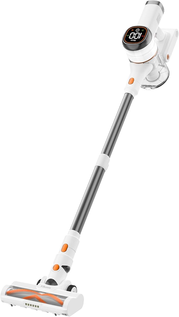 Tikom V500 Cordless Vacuum Cleaner for Home, 40000Pa/450W Stick Vacuum with LED Touch Screen, Charging Wall Dock, Anti-Tangle, Lightweight Handheld Vacuum for Pet Hair, Hard Floor, Carpet