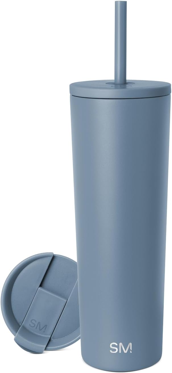 Simple Modern Insulated Tumbler with Lid and Straw | Iced Coffee Cup Reusable Stainless Steel Water Bottle Travel Mug | Gifts for Women Men Her Him | Classic Collection | 28oz | Blue Dune