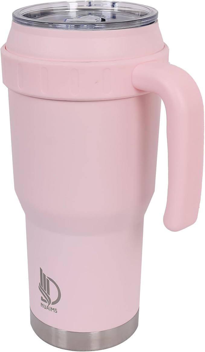 40 Oz Tumbler with Handle & Straw Lid, Insulated Stainless Steel Vacuum Flask, Double Wall Thermal Car Cup for Hot & Cold Drinks, Leak Proof, BPA Free (Light Rose Beige)