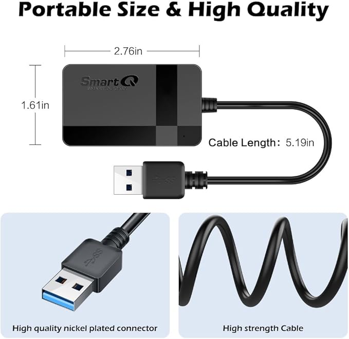 SmartQ C368 USB 3.0 Card Reader - Plug & Play, Compatible with Apple & Windows, Supports SD, Micro SD, MS, CF Cards