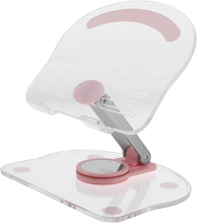 BESPORTBLE Acrylic 360° Rotatable Tablet Stand Holder for Desk and Office Use Adjustable Foldable Tablet Cradle Compatible with Ipad and Pink Design for Home and Travel