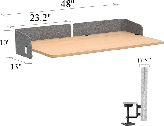 Desk Divider, 23X13X10 in Privacy Partition Panel with Sound-Absorbing Grey Felt Cloth, Narrow Frees Tanding or Clip-On Tabletop Screen for Office Desktop Cubicle