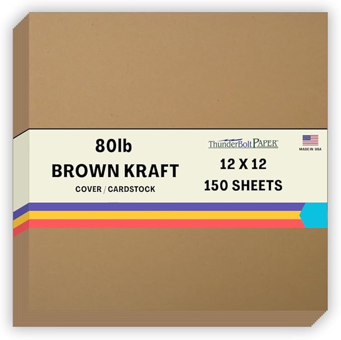 150 Brown Kraft Fiber 80# Cover Paper Sheets - 12" X 12" (12X12 Inches) Scrapbook Album|Cover Size - Rich Earthy Color with Natural Fibers - 80lb/pound Cardstock - Smooth Finish