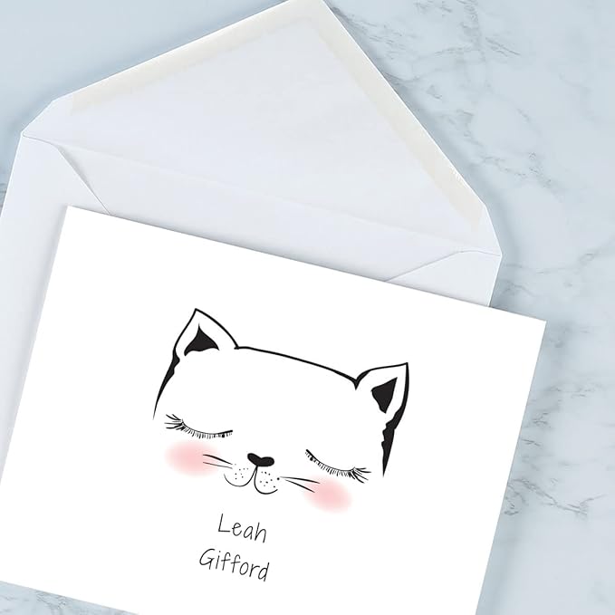 Current Kitty Ears Personalized Note Cards - 24 Cards with White Envelopes, 4¼ x 5½ Inch Size, Blank Stationery, Add Names or Text, For Thank You Notes, Invitations, & Announcements