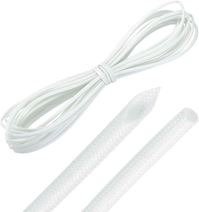 MECCANIXITY 20ft Braided Cable Sleeve, 3/32" ID 200C High Temperature 1500V Fiberglass Wire Insulation Cord Protector Organizer Wires Management for Motor Engine Fuel Line, White