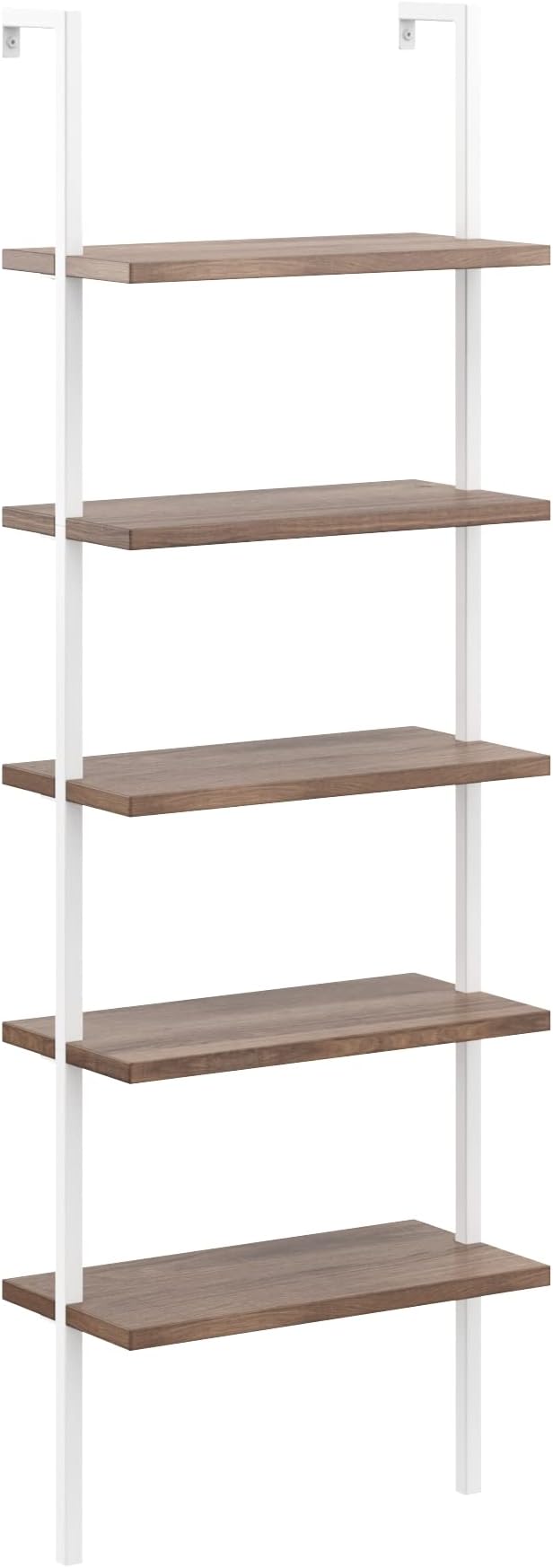 Nathan James Theo 5-Shelf Wood Modern Bookcase, Open Wall Mount Ladder Bookshelf with Industrial Metal Frame, Natural Light Brown/White, Set of 4