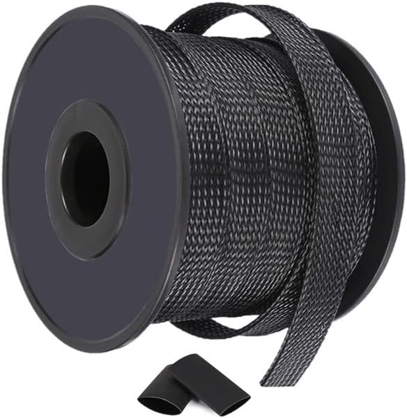 100ft Braided Wire Loom Sleeving Kit,Cable Management Sleeve,Wire Protector Tubing,Cord Organizer Used at Home or Office, to Protect Cables in Automotive, Military, Marine(Black,1/2inch)