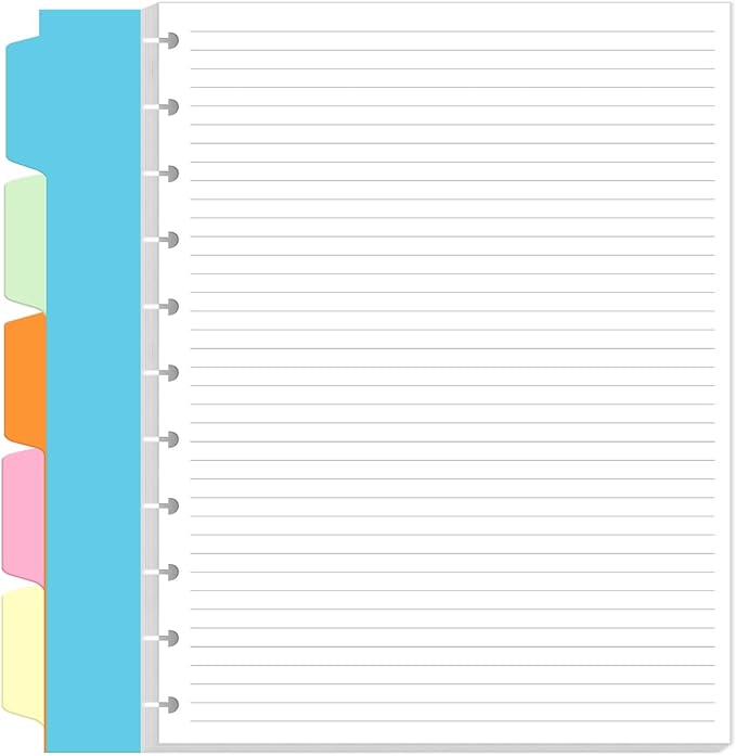 Letter Size Discbound Refill Paper, 11 TUL Paper Refills - 50 Sheets/100 Pages Loose Leaf Planner Refills, 5 Sheets Dividers, 8.5" x 11"