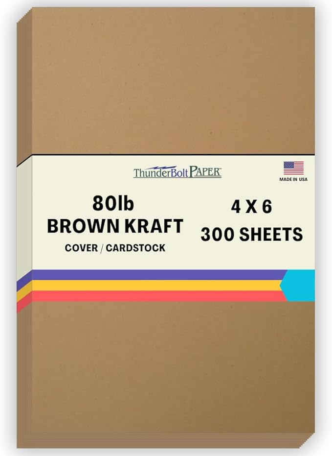 300 Brown Kraft Fiber 80# Cover Paper Sheets - 4" X 6" (4X6 Inches) Photo|Card|Frame Size - Rich Earthy Color with Natural Fibers - 80lb/Pound Cardstock - Smooth Finish