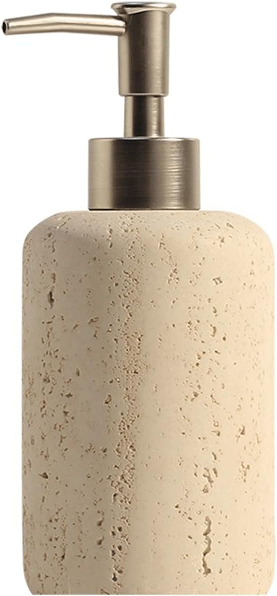 Hand Soap Dispenser Refillable Stone Soap Dispenser Beige Travertine Liquid Shampoo Bottles Marble Hand Soap Dispenser for Bathroom Kitchen Spring Decor