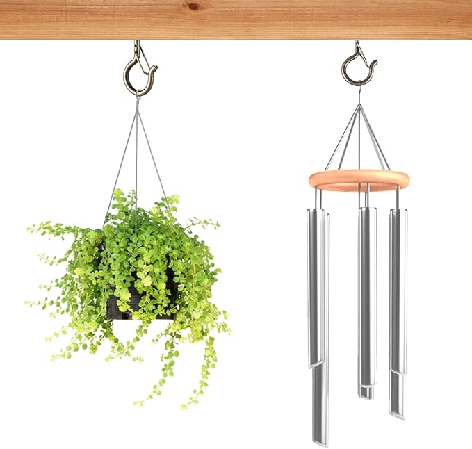 FSAH 50 Pack Screw-in Hooks for Outdoor String Lights, Q Hanger Hooks for Outside, Swivel Hanging Basket Patio Hook with Safe Buckle, Plant Eye Hook for Wall Ceiling with 1 Wing Nut Driver, Copper