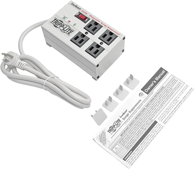 Tripp Lite ISOBAR4ULTRA Isobar 4 Outlet Heavy Duty Power Strip Surge Protector, 3330 Joules, 6ft Cord, Flat Plug, Metal Power Strip, Industrial Garage Work Shop Bench, Under Desk and Wall Mountable