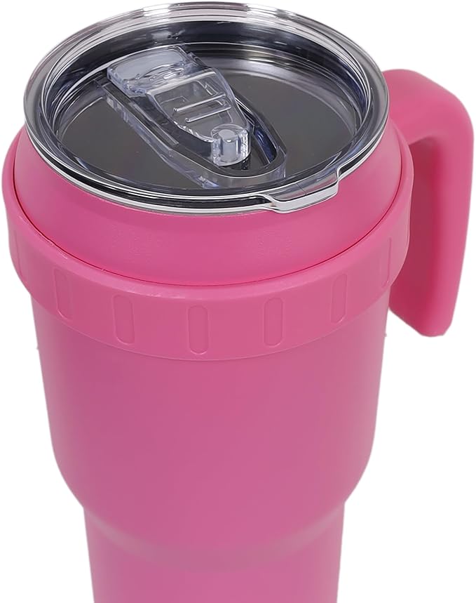 40 Oz Tumbler with Handle & Straw Lid, Insulated Stainless Steel Vacuum Flask, Double Wall Thermal Car Cup for Hot & Cold Drinks, Leak Proof, BPA Free (Rose Pink)
