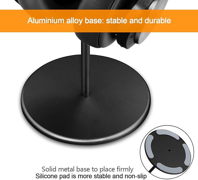 Micool Headphone Stand, Aluminium and Wood Gaming Headset Stand Holder for All Size Headphones with Stable Heavy Base, Headphone Holder for Desk