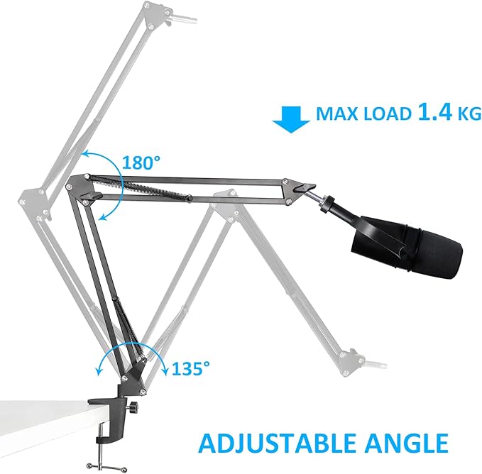 SUNMON MV7 Boom Arm Mic Stand with Pop Filter, Adjustable Suspension Boom Scissor Arm Stand with Pop Filter Compatible with MV7, MV7X adn SM7B Microphone by SUNMON