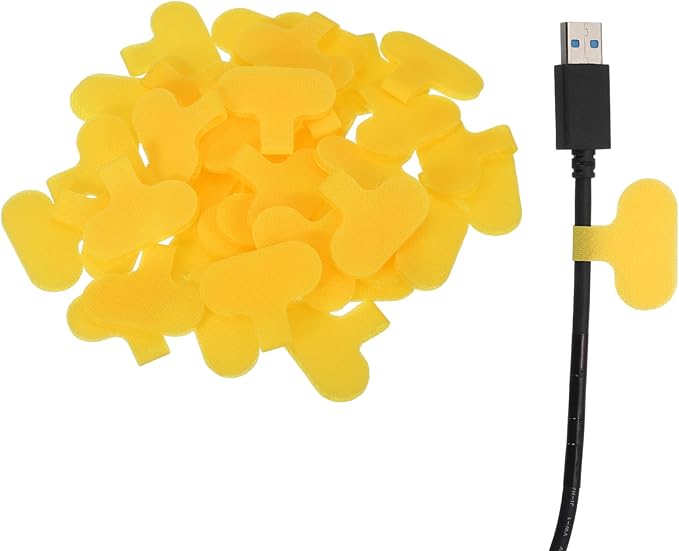 uxcell Cable Labels, 40Pcs Waterproof Cable Tag Writable Wire Labels Self-Adhesive Wire Tags Reusable Hook & Loop for Electronics Computer Cord Management Identification, Yellow