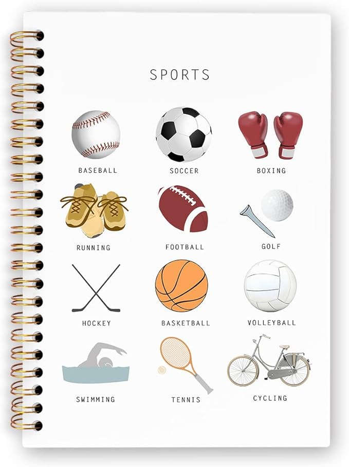 dvhdajed Sports Kids Spiral Notebook, Gifts for Sports Lovers Fans Journaling Notebooks, Exercise Activities Spiral Journal for Kids Boys, Athlete Office School Supplies Gifts, 5.5x8.3 In