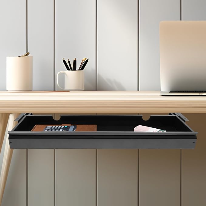 LEYSRIS 33.3" Under Desk Storage Drawer, Black Sliding Pull-Out Drawer for Sit Stand Workstation