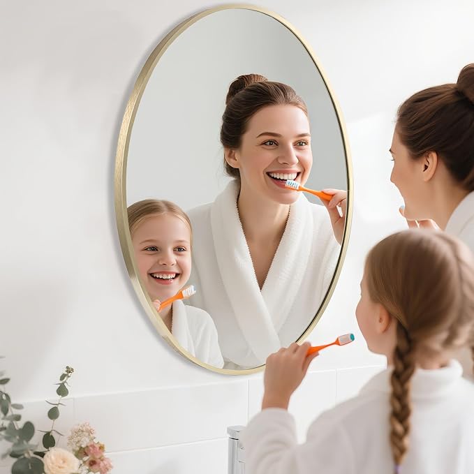 Oval Wall Mirror, 22"x30" Gold Oval Vanity Mirror, Bathroom Mirror of Metal Frame, Home Decorative Wall Mounted Mirror for Bathroom, Living Room, Entryway, Vanity