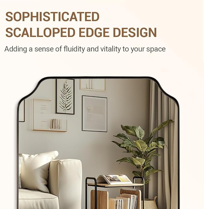 ANDY STAR Brushed Bronze Scalloped Mirror, 24"x32" Bathroom Vanity Mirror, Unique Rectangular Bathroom Mirror with Stainless Steel Metal Framed, Wall Mounted Decorative Mirror (Horizontal/Vertical)